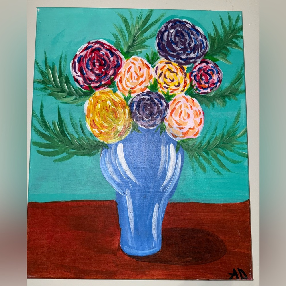 Floral Canvas Art with Blue Vase